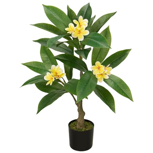 Fake Tropical White And Pink Plumeria Flowers Tree Plant